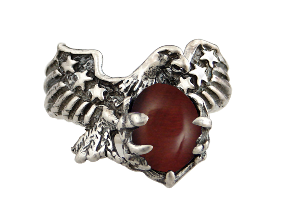 Sterling Silver Red Tiger Eye American Eagle Ring Size 8